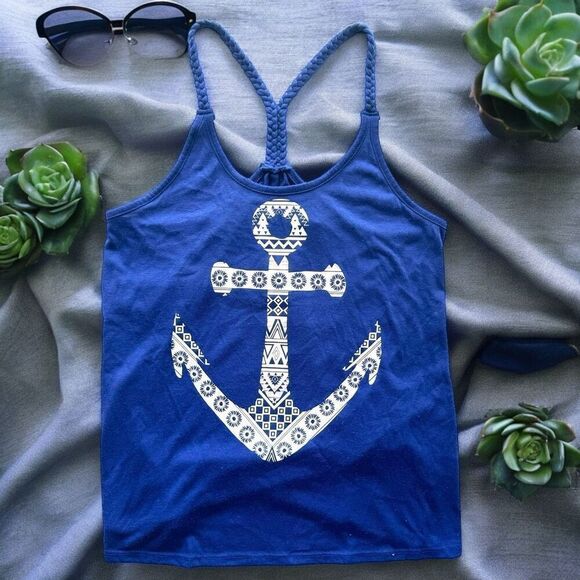 No Boundaries Blue Anchor Tank Top - Picture 1 of 4
